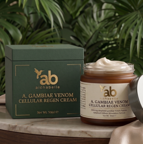 Aichabelle A. Gambiae Venom cellular regeneration cream — 50ml jar with gift box and green foliage