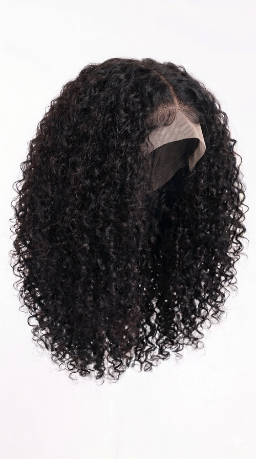 Aichabelle Curly Wavy Medium Wig — black curly, profile view