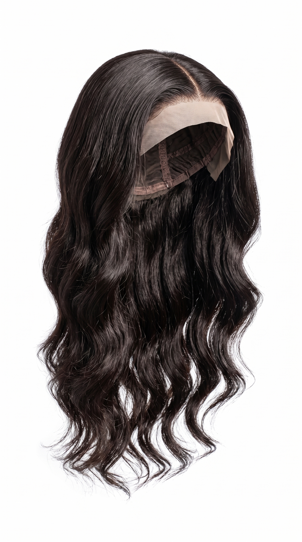 Aichabelle Silky Wavy Long Wig — black wavy, lace front, profile view