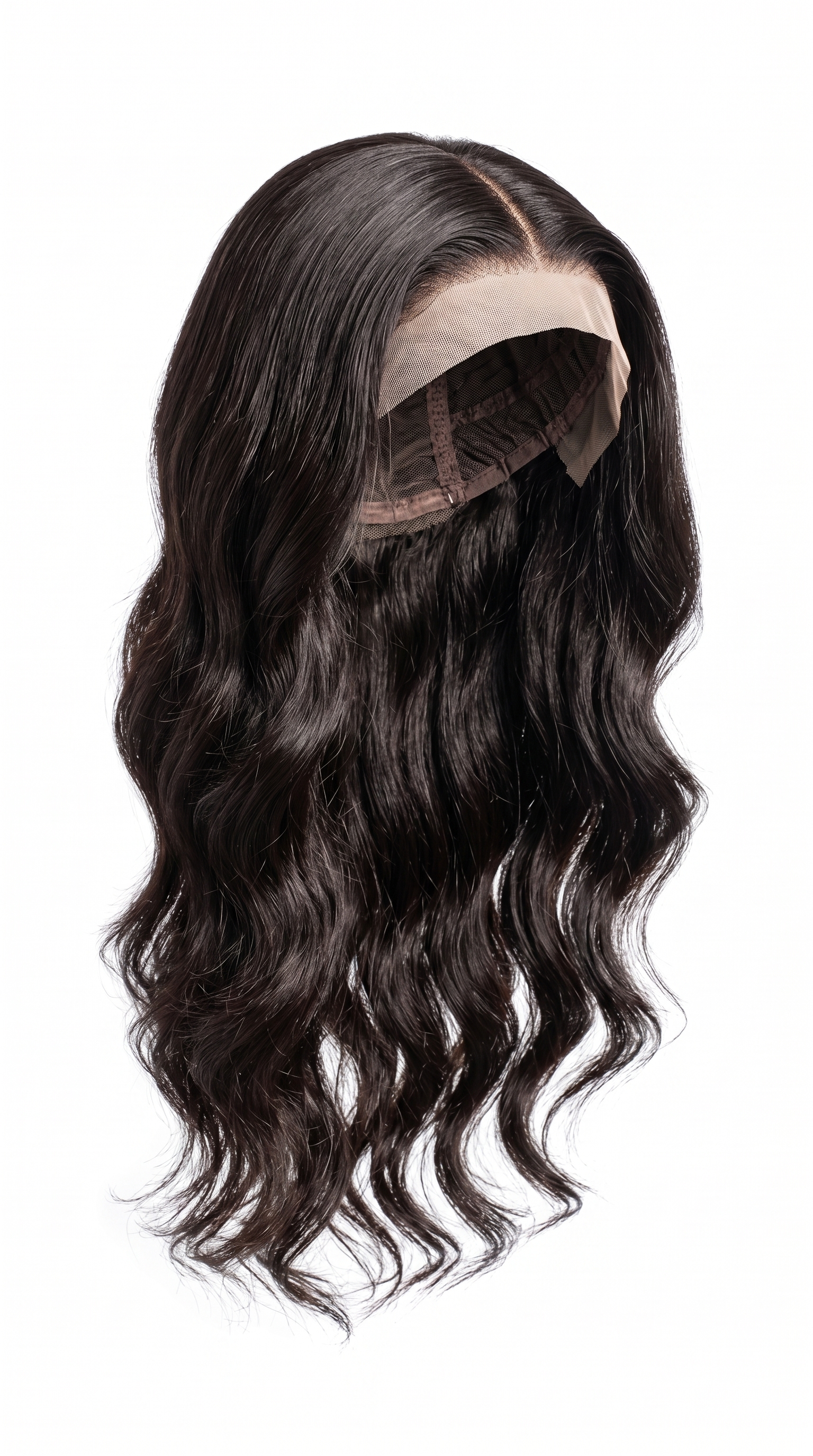 Aichabelle Silky Wavy Long Wig — black wavy, lace front, profile view
