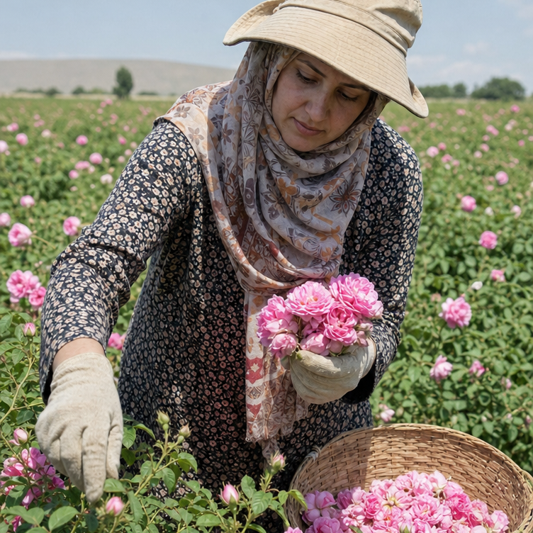 Damascene rose harvest, Isparta highlands