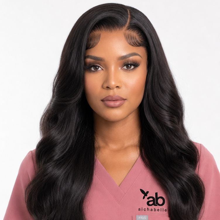 Aichabelle Silky Wavy Long Wig — 24-inch wavy, natural human hair, lace front, 180% density